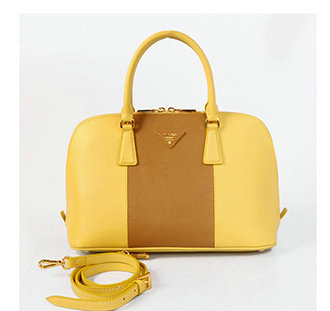 2014 Prada Saffiano Calf Leather Two Handle Bag BL0837 yellow&tan